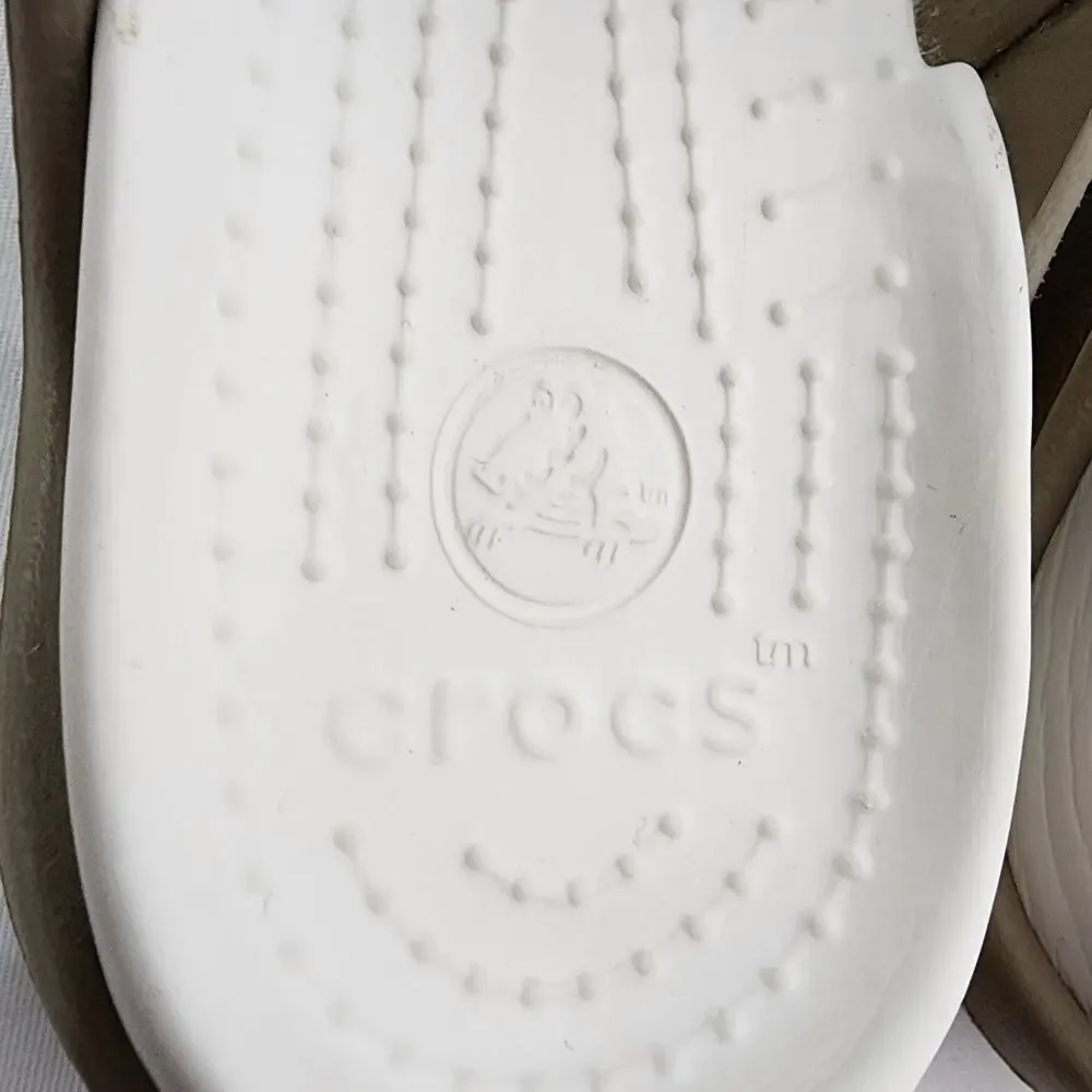 Crocs Women’s Cleo III T Strap Comfort Sandals Slip On Casual White Taupe Size 8